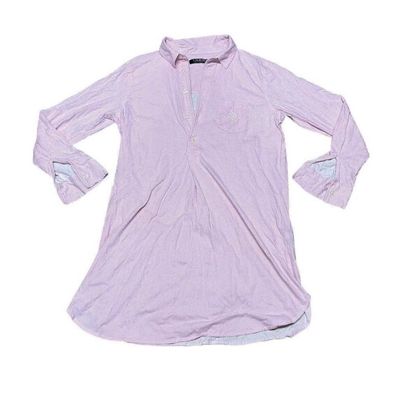 Ralph Lauren Chevron Pink Chevron Sleep  Shirt Nightgown Collared Size Small - Picture 1 of 4